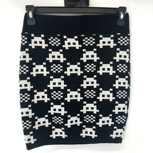 Nameless Mini Skirt Women Medium Black Space Invaders Pixel Knit Bodycon Retro